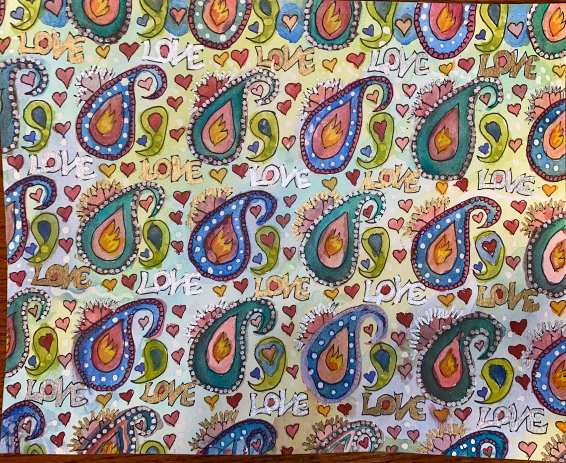 swiss repeat pattern of colorful paisleys helps one meditate on life, cracking open to let in more light
