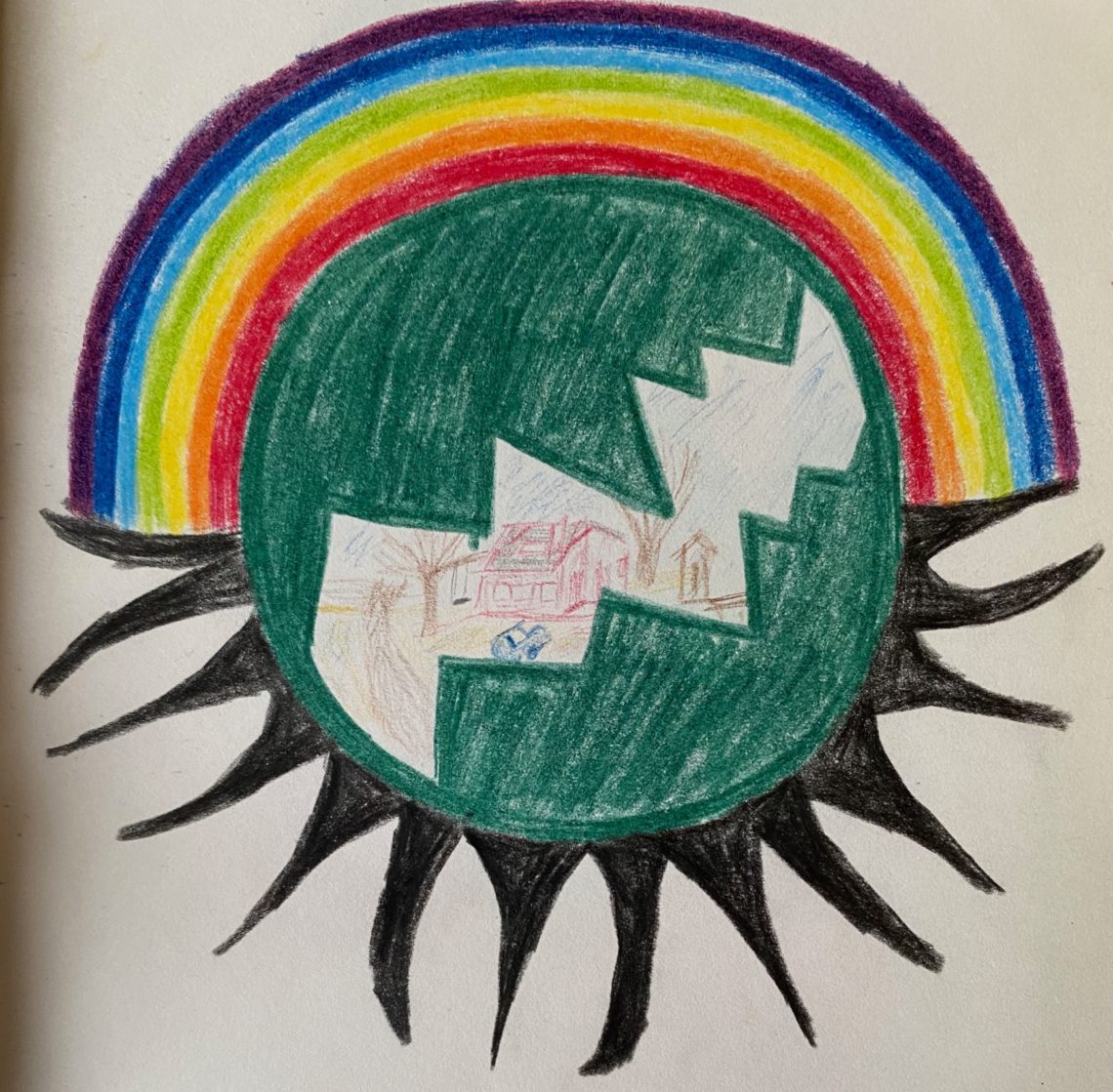 Hand-drawn colorful rainbow with some jagged edges underneath; one of the drawing I made while feeling homesick in Copenhagen